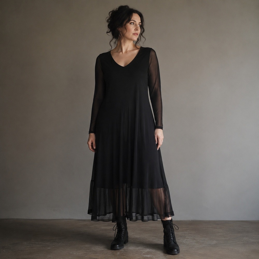 Newport News Mesh Maxi Swing Dress Black Whimsigoth Victorian Witchy Large 16 XL